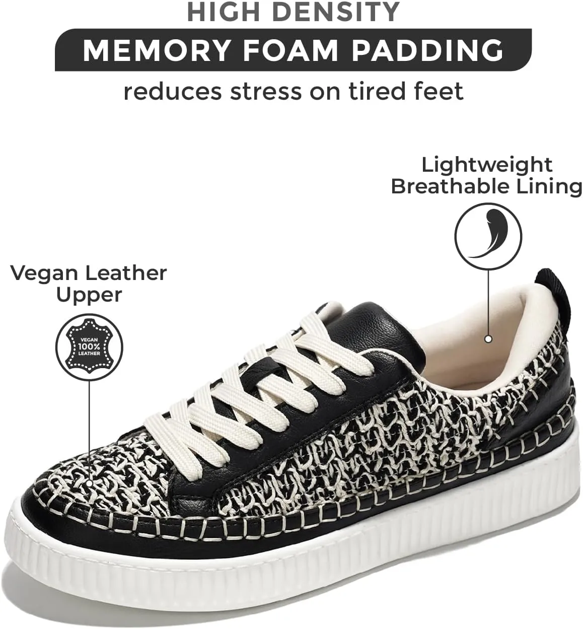 Project Cloud Sneakers for Women - Memory Foam Shoes for Women & Women's Fashion Sneakers, Lace-Up Sneakers for Women - Non-Slip Shoes - Womens Trendy Sneakers (Lona)
