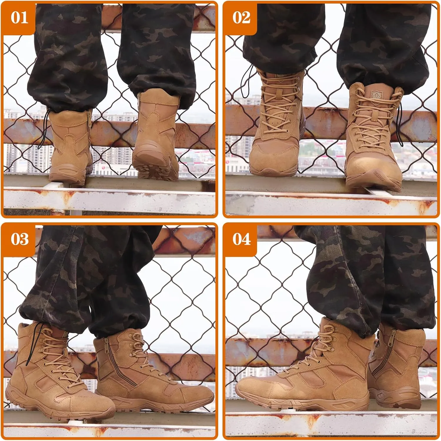 QUNLON Tactical Military Combat Boots Lightweight Desert Jungle Army Work Outdoor Motorcycle Boots Side Zipper
