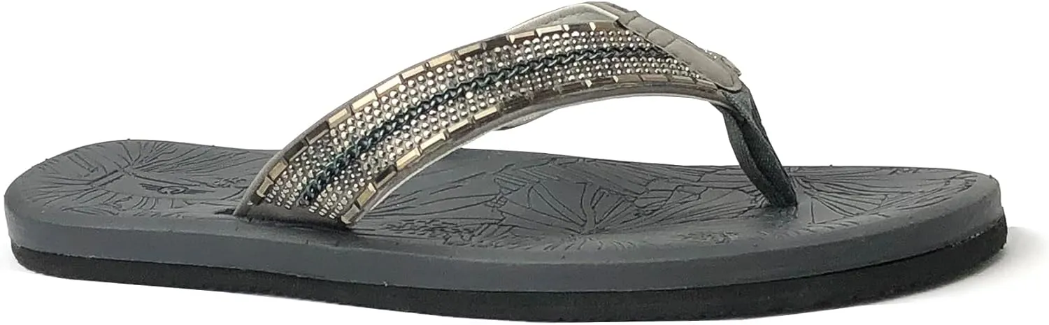 REDVOLUTION New Women's Rhinestone Sandals High | Low Platform T-Strap Jewel Sandals High Wedge Flip Flops