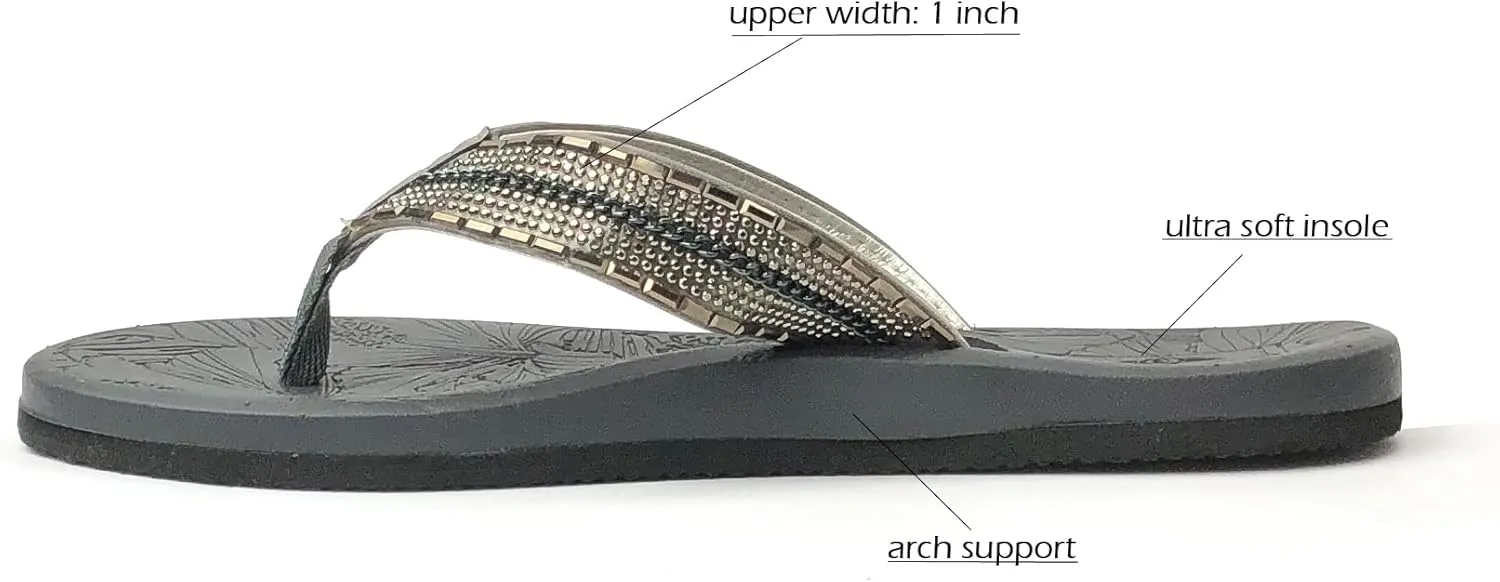 REDVOLUTION New Women's Rhinestone Sandals High | Low Platform T-Strap Jewel Sandals High Wedge Flip Flops