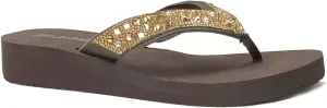 REDVOLUTION New Women's Rhinestone Sandals High | Low Platform T-Strap Jewel Sandals High Wedge Flip Flops
