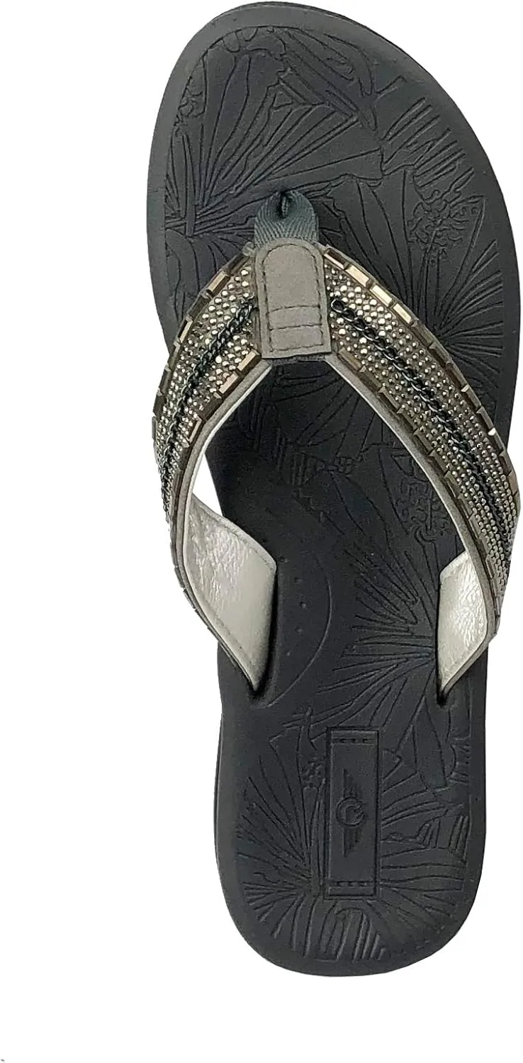 REDVOLUTION New Women's Rhinestone Sandals High | Low Platform T-Strap Jewel Sandals High Wedge Flip Flops
