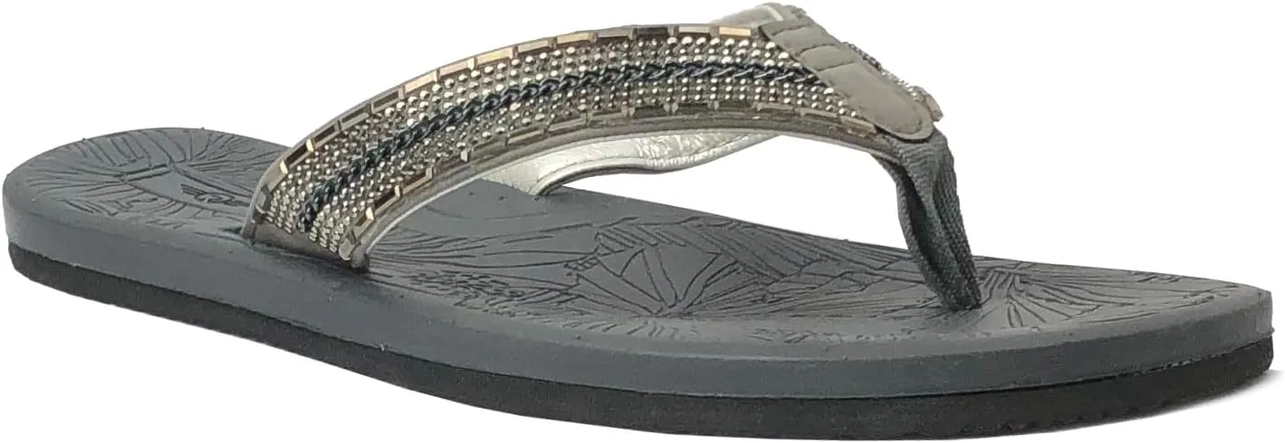 REDVOLUTION New Women's Rhinestone Sandals High | Low Platform T-Strap Jewel Sandals High Wedge Flip Flops