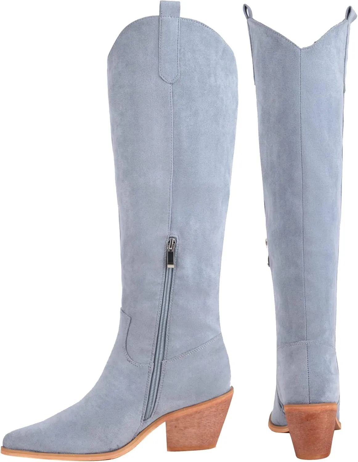 Reitoye Cowboy Boots for Women Embroidery Western Cowgirl Knee High Chunky Heel Boots with Pull-Up Tabs