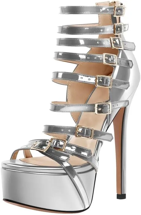 richealnini Sexy Gladiator Platform Sandals for Women Ankle Strap Sky High Heels Buckles