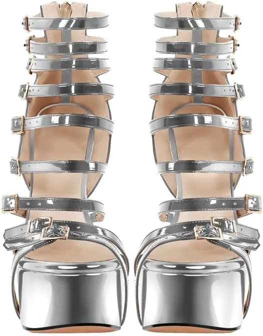 richealnini Sexy Gladiator Platform Sandals for Women Ankle Strap Sky High Heels Buckles