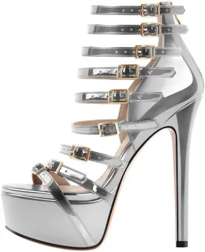 richealnini Sexy Gladiator Platform Sandals for Women Ankle Strap Sky High Heels Buckles