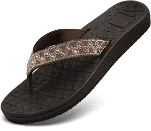 RIKANR Womens Flip Flops, Plantar Fasciitis Sandals for Flat Feet Dressy Comfortable Casual Sandals Walking with Arch Support Thong Flip Flops Beach Sandals Summer