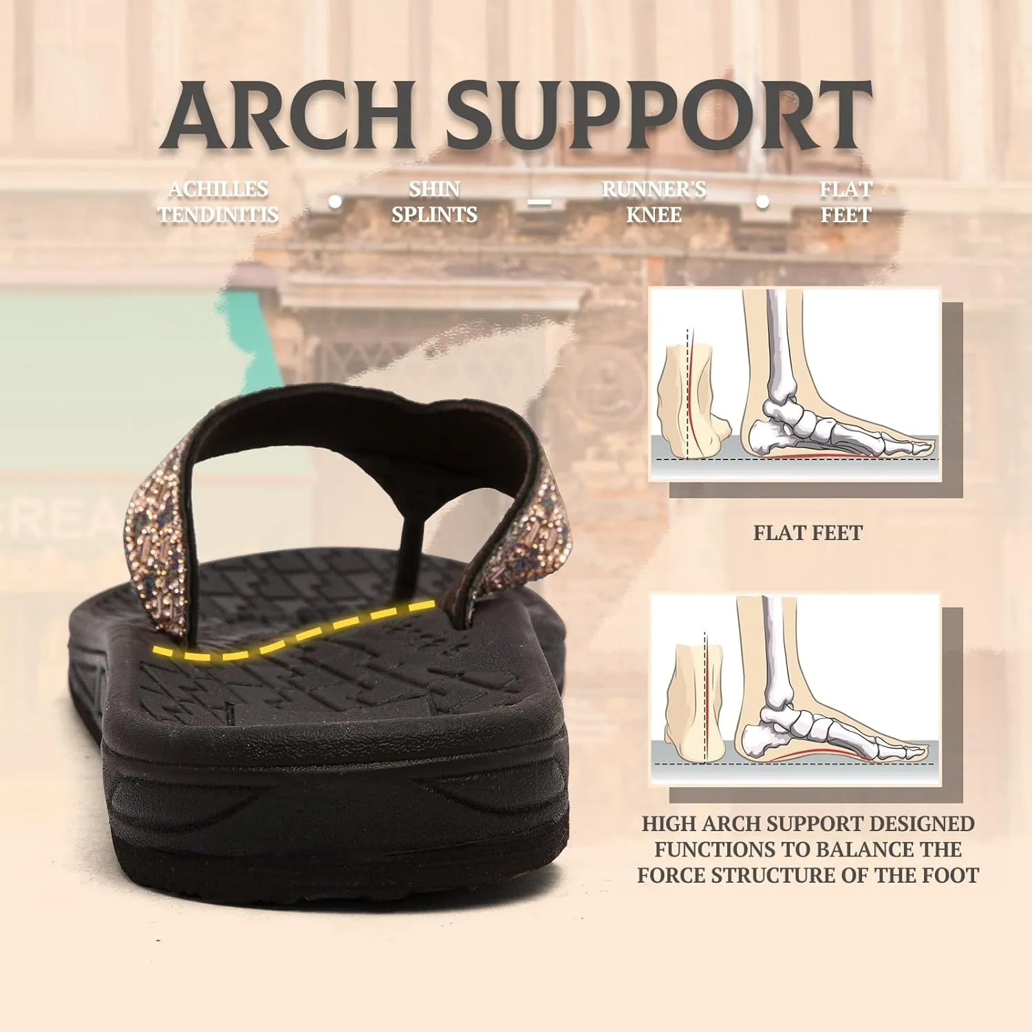 RIKANR Womens Flip Flops, Plantar Fasciitis Sandals for Flat Feet Dressy Comfortable Casual Sandals Walking with Arch Support Thong Flip Flops Beach Sandals Summer