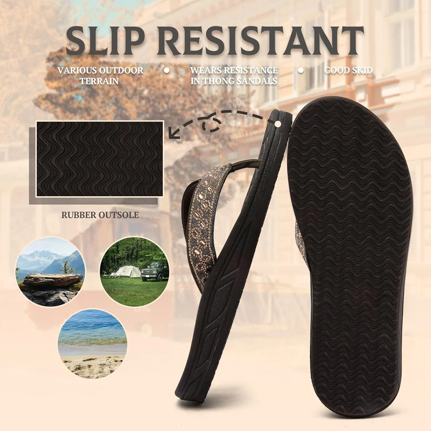 RIKANR Womens Flip Flops, Plantar Fasciitis Sandals for Flat Feet Dressy Comfortable Casual Sandals Walking with Arch Support Thong Flip Flops Beach Sandals Summer