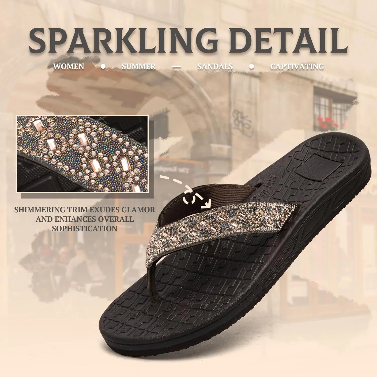RIKANR Womens Flip Flops, Plantar Fasciitis Sandals for Flat Feet Dressy Comfortable Casual Sandals Walking with Arch Support Thong Flip Flops Beach Sandals Summer