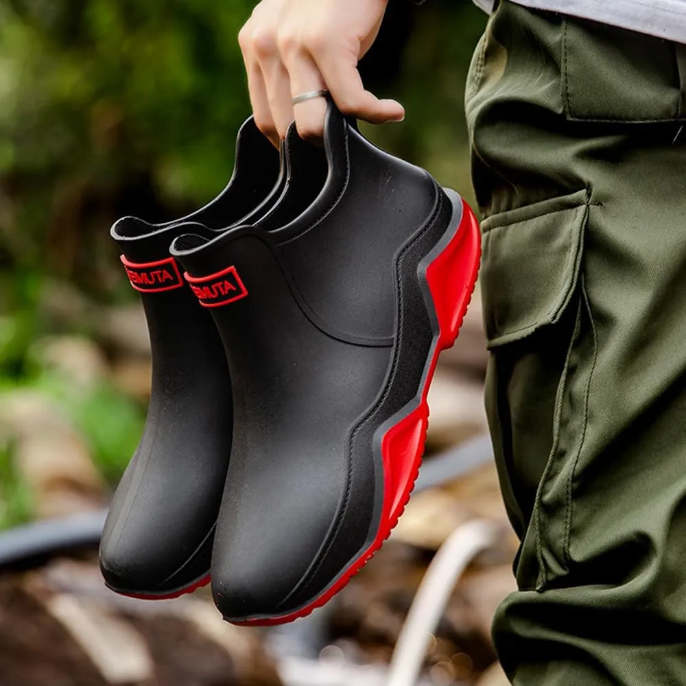 Rojeam Womens Mens Rain Boots Waterproof Rubber Chelsea Shoes Outdoor Walking Water Shoes Ankle Boots