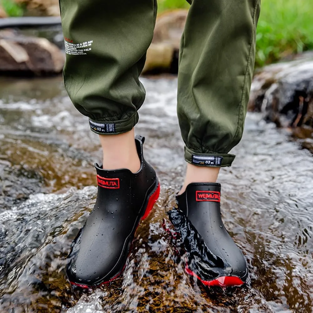 Rojeam Womens Mens Rain Boots Waterproof Rubber Chelsea Shoes Outdoor Walking Water Shoes Ankle Boots