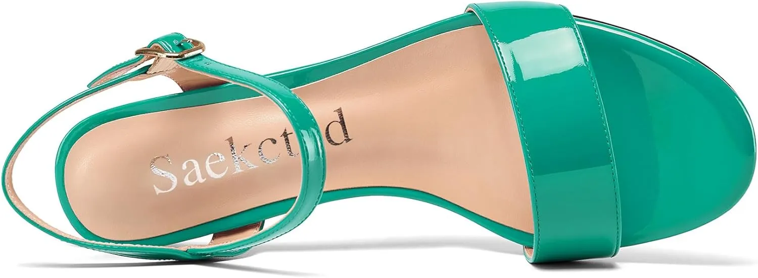 Saekcted Womens Kitten Low Heel Open Toe Ankle Strap Sandals Slingback Buckle Dress Shoes Casual Party Summer 1.2 Inches Heels
