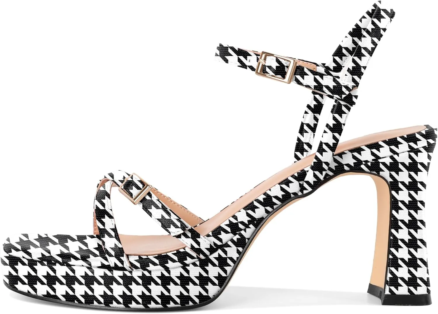 SAMMITOP Platform Heels for Women High Block Chunky Heeled Sandals Open Square Toe Cross Strappy Heels Fashion Wedding Party Dress Shoes 3.5 Inch