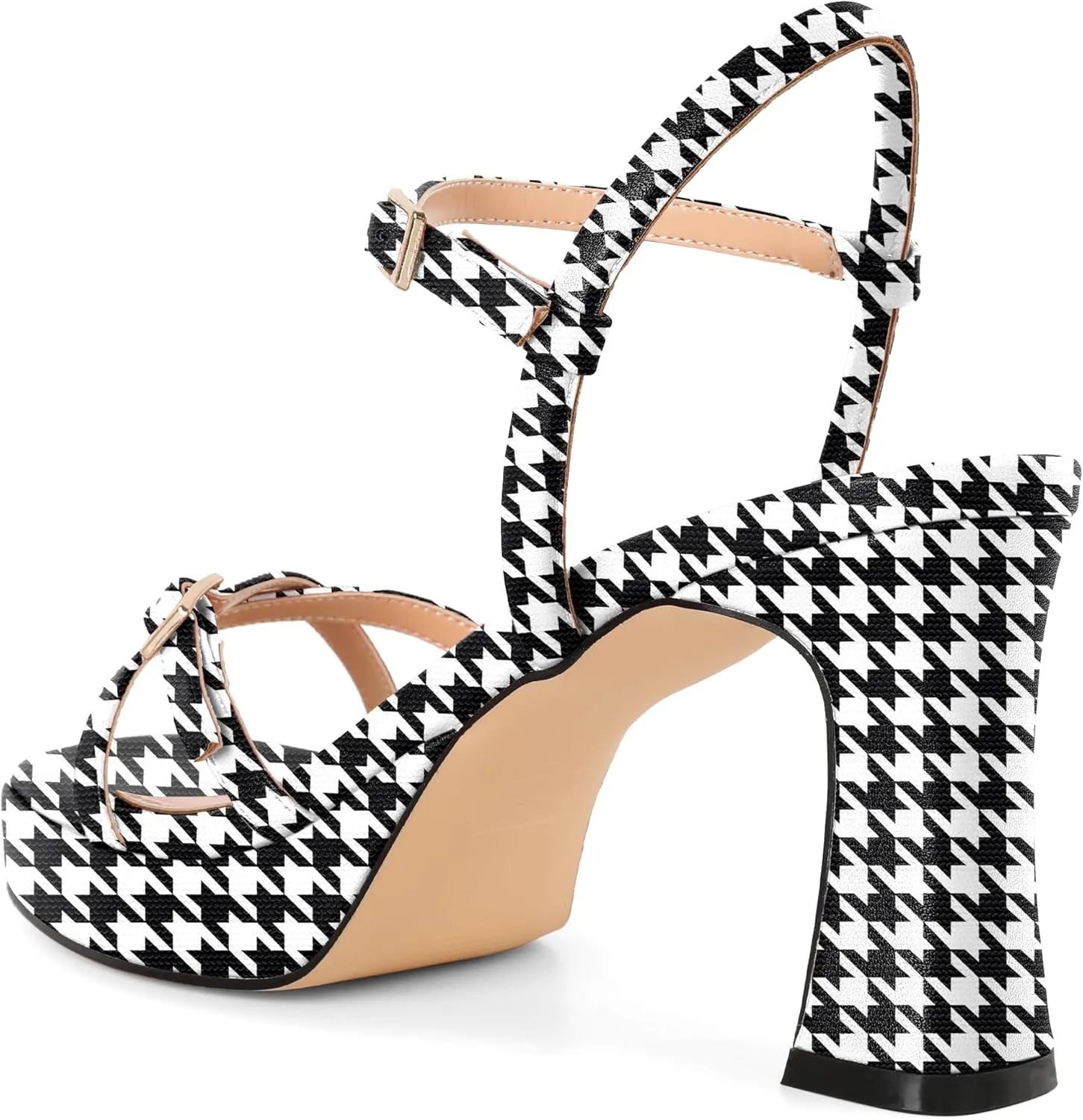 SAMMITOP Platform Heels for Women High Block Chunky Heeled Sandals Open Square Toe Cross Strappy Heels Fashion Wedding Party Dress Shoes 3.5 Inch