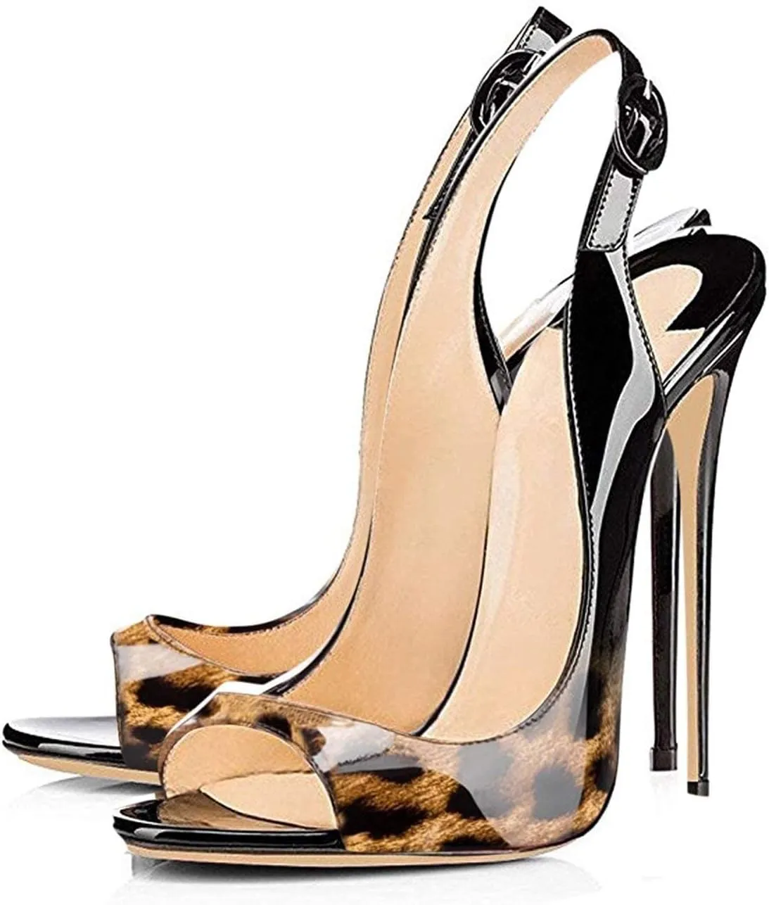 SAMMITOP Women's Peep Toe Pumps High Heels Stilettos Heeled Sandals Ankle Strap Slingback Sandals Sexy 4.7 Inch