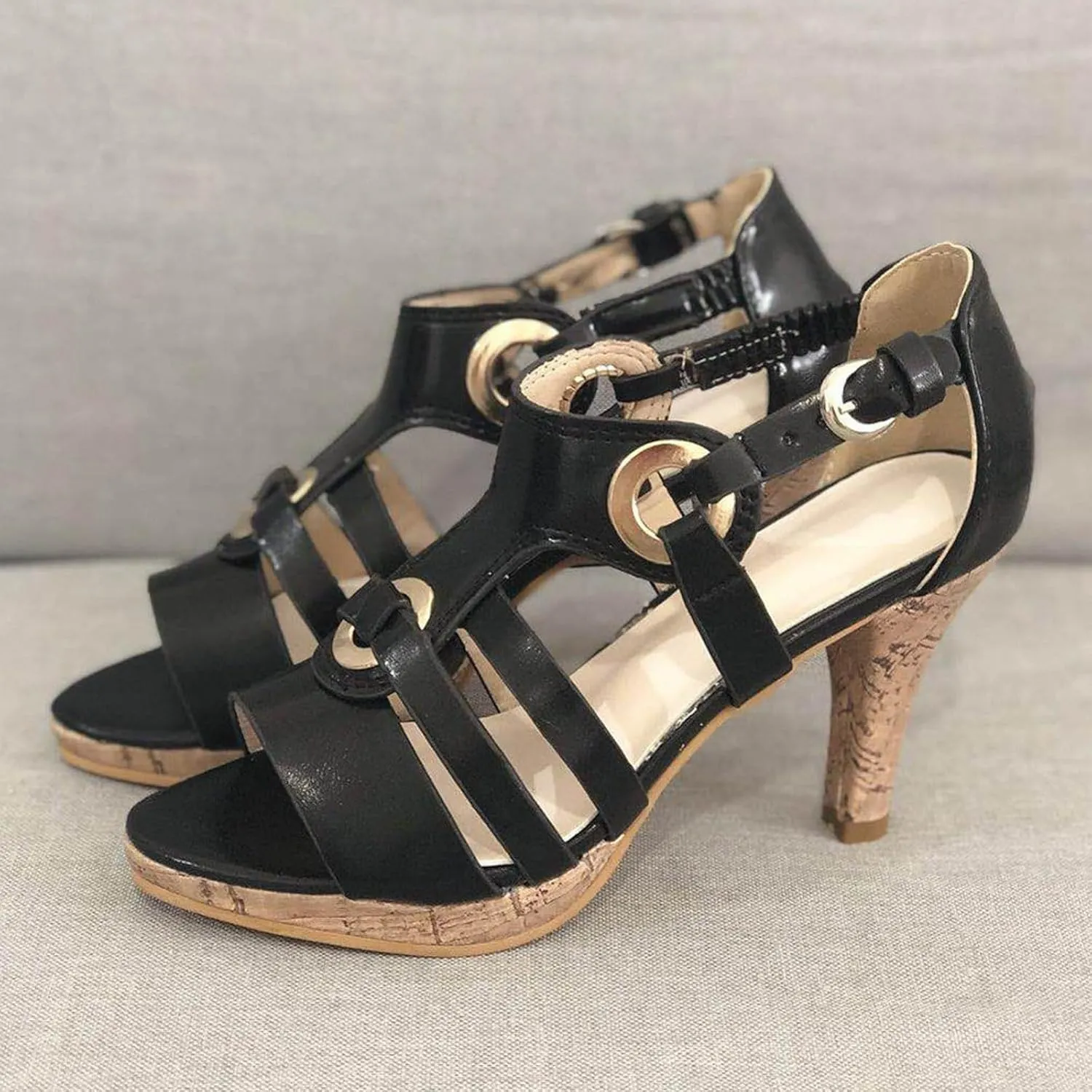 Sandals for Women 2025 Dressy Retro 1920S Cut Out Womens Heels Ankle Buckle Slim Heeled Summer Brown & Black Heels