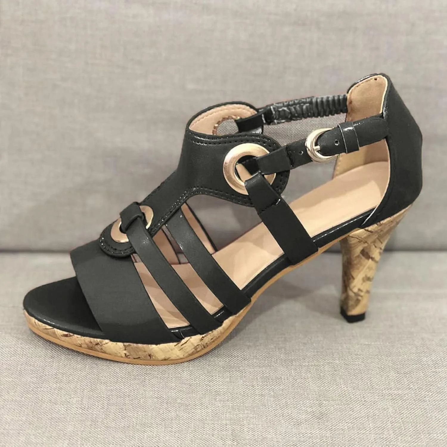 Sandals for Women 2025 Dressy Retro 1920S Cut Out Womens Heels Ankle Buckle Slim Heeled Summer Brown & Black Heels