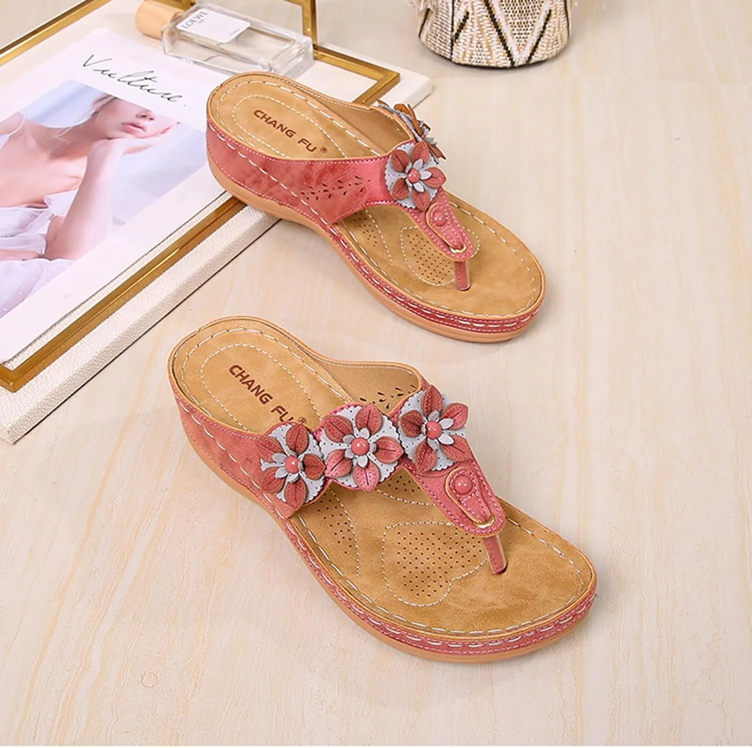 Sandals for Women Wedge Shoes Summer Womens Platform Flip Flops Comfortable Casual Dressy Sandal Shoes Orthopedic Slip on Wedges Breathable Mesh Hollow Sports Non-Slip Open Toe Flip-Flops