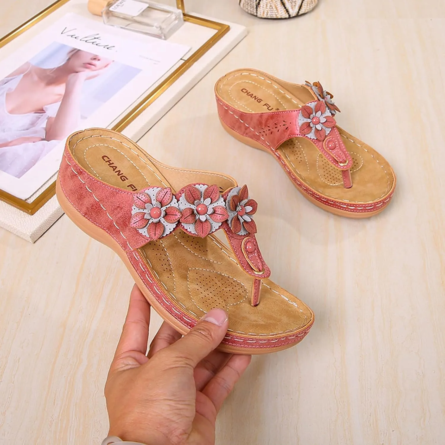 Sandals for Women Wedge Shoes Summer Womens Platform Flip Flops Comfortable Casual Dressy Sandal Shoes Orthopedic Slip on Wedges Breathable Mesh Hollow Sports Non-Slip Open Toe Flip-Flops