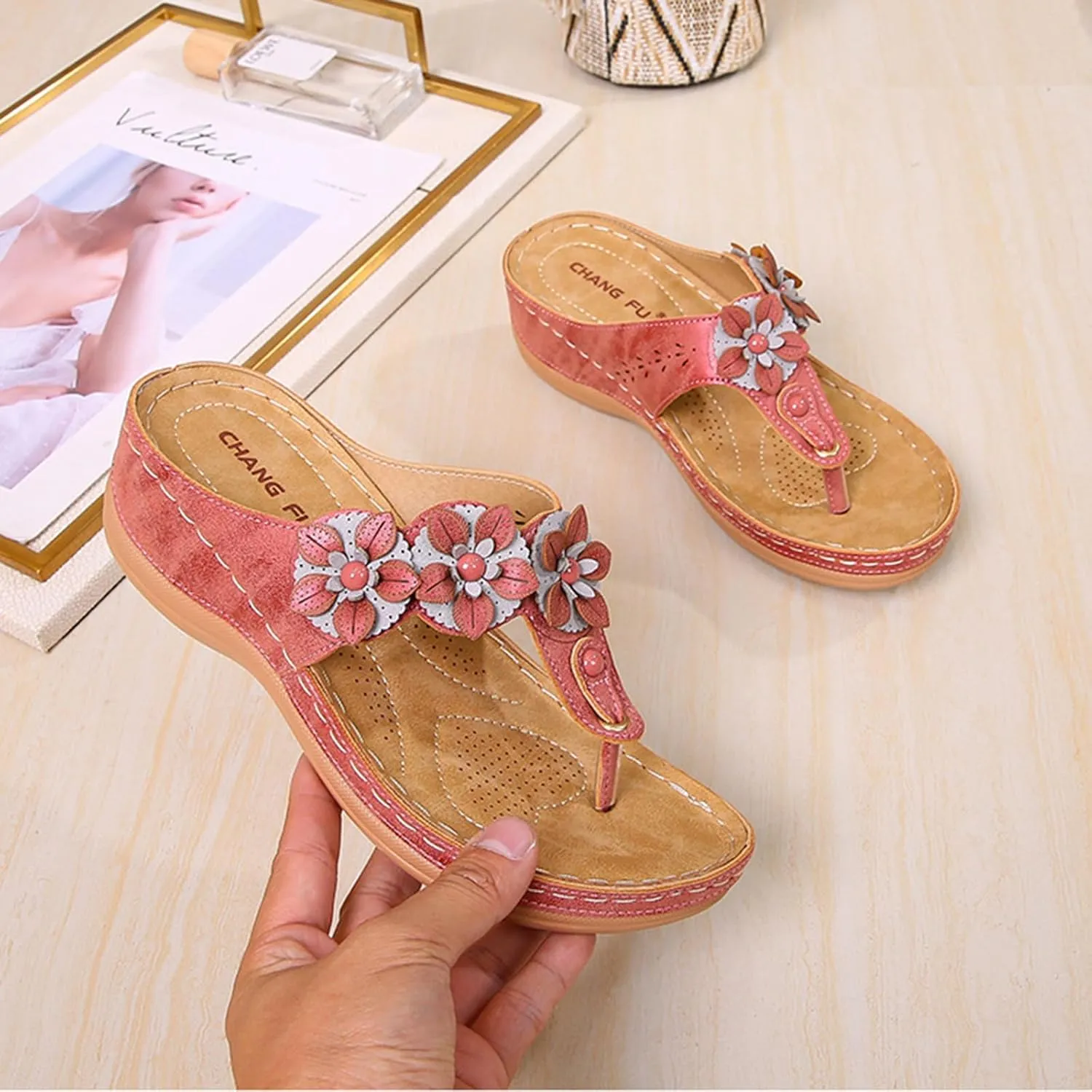 Sandals for Women Wedge Shoes Summer Womens Platform Flip Flops Comfortable Casual Dressy Sandal Shoes Orthopedic Slip on Wedges Breathable Mesh Hollow Sports Non-Slip Open Toe Flip-Flops