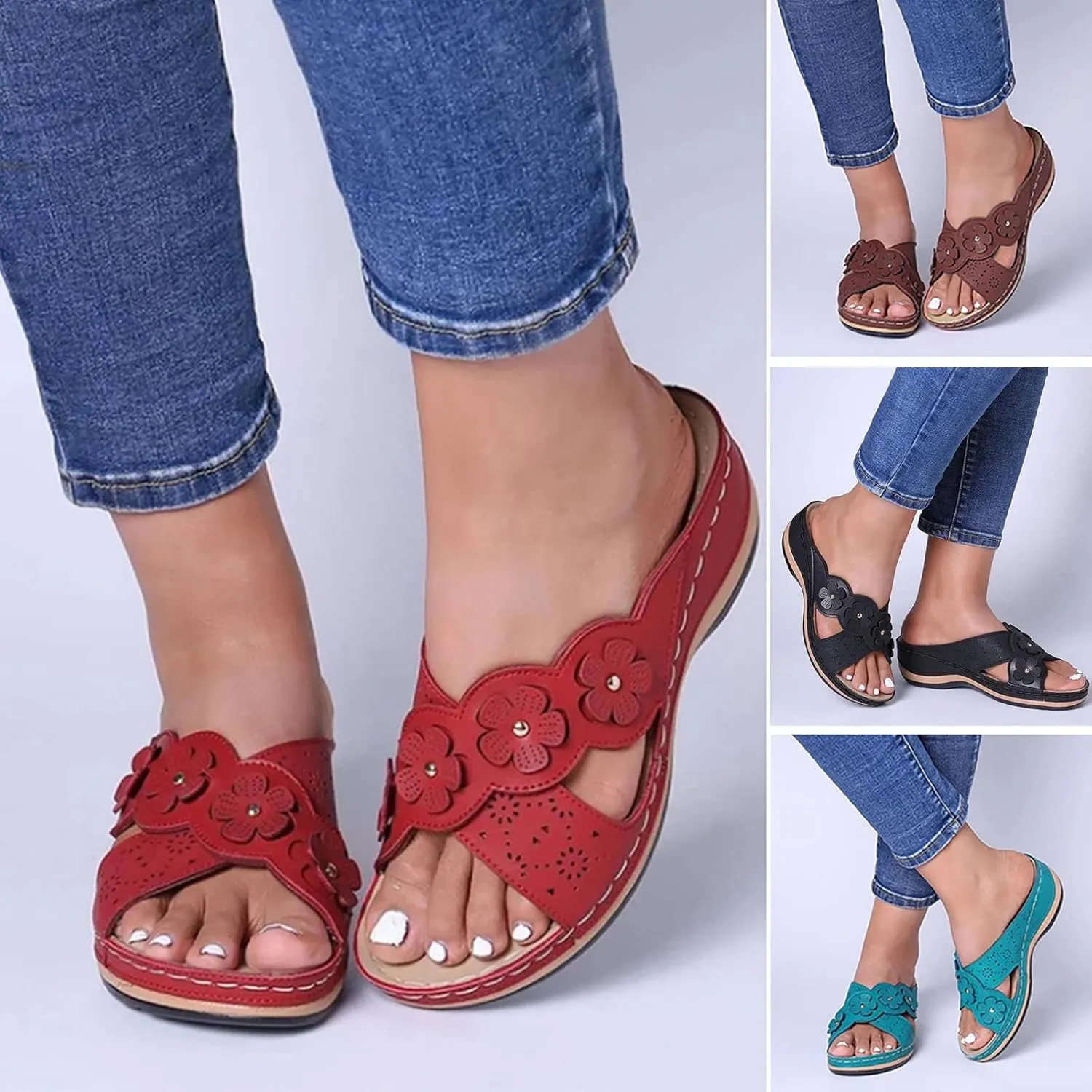 Sandals Women 2023 Summer Fashion Slip on Wedge Sandals Open Toe Platform Slipper Ladies Casual Beach Shoes Slide