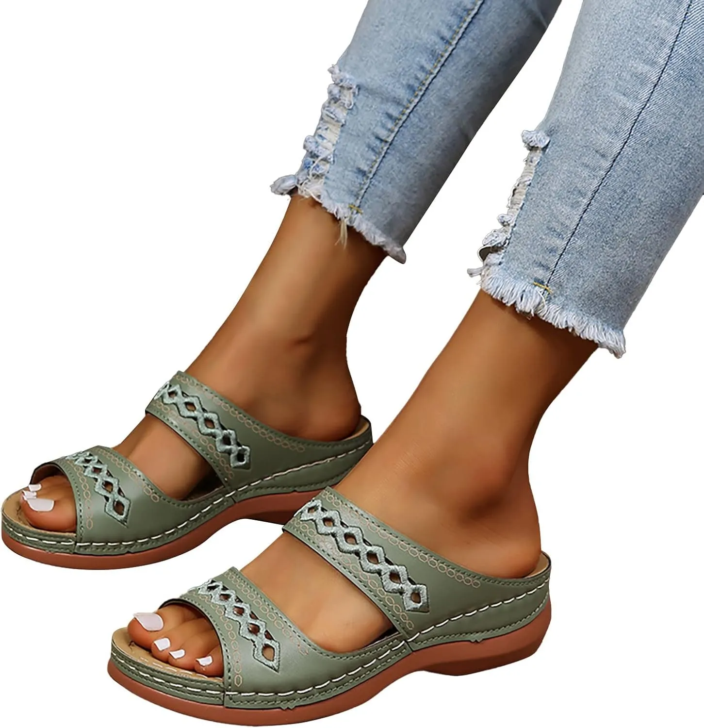 Sandals Women,Summer Solid Color Slip On Casual Open Toe Wedges Soft Bottom Breathable Slippers Shoes Sandals