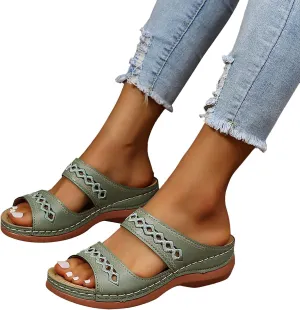 Sandals Women,Summer Solid Color Slip On Casual Open Toe Wedges Soft Bottom Breathable Slippers Shoes Sandals