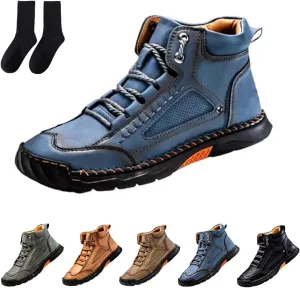 Sawbehind Leather Mens Boots, Sawbehind Men's Comfortable Handmade Boots – 2025 New Waterproof, Arch Support, Spacious Toe Box Outdoor Leather Shoes
