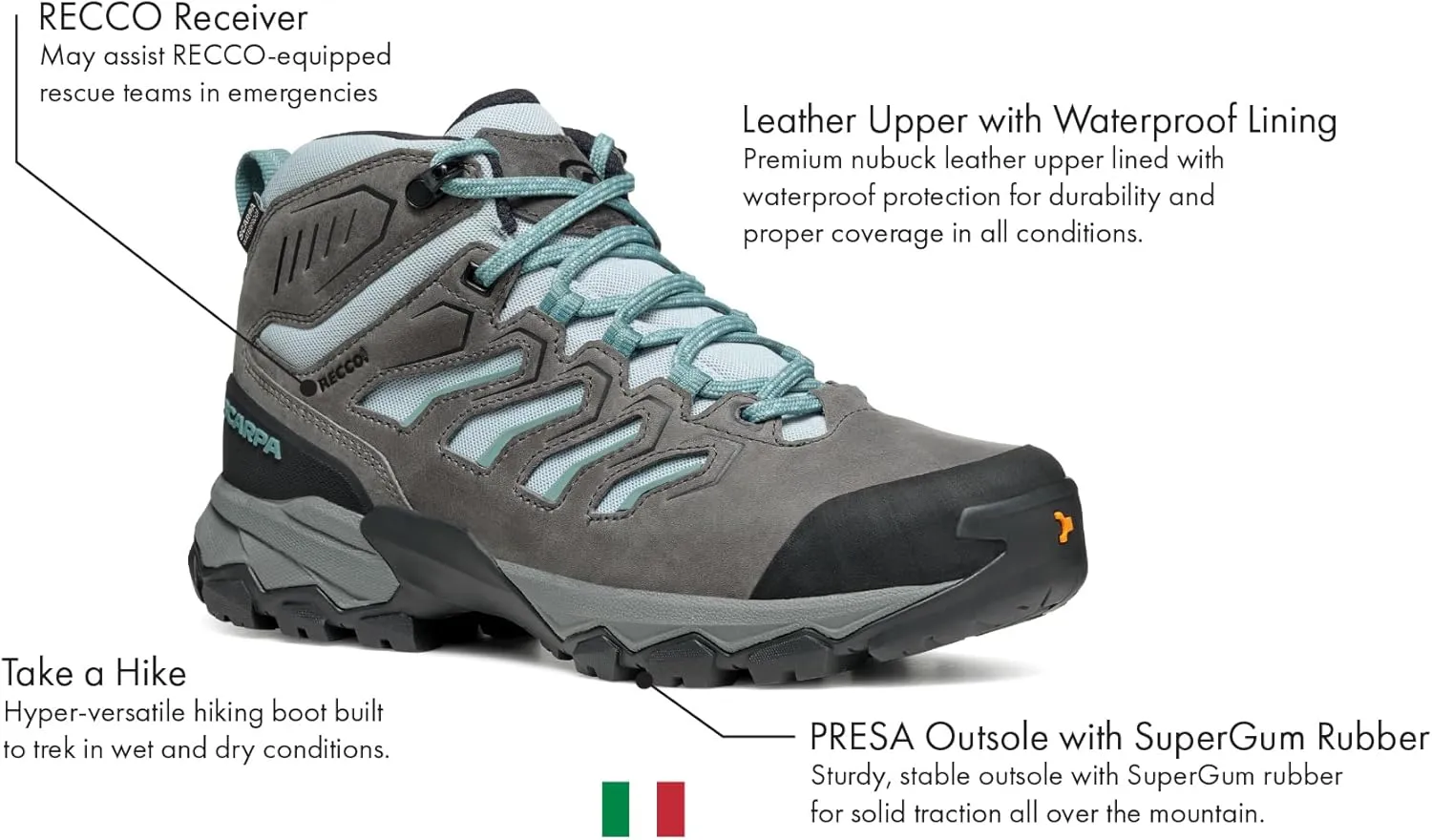 SCARPA Women's Moraine Mid WP Waterproof Breathable Boots for Backpacking & Hiking