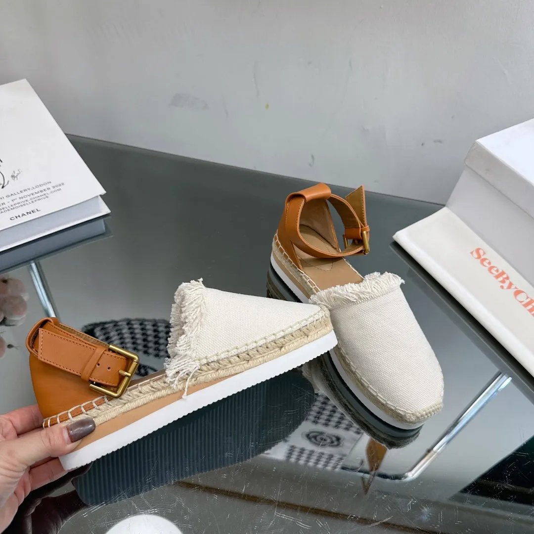 SEE BY CHLOÉ ESPADRILLES SANDAL IN WHITE FABRIC AND BRONZE BROWN CALFSKIN