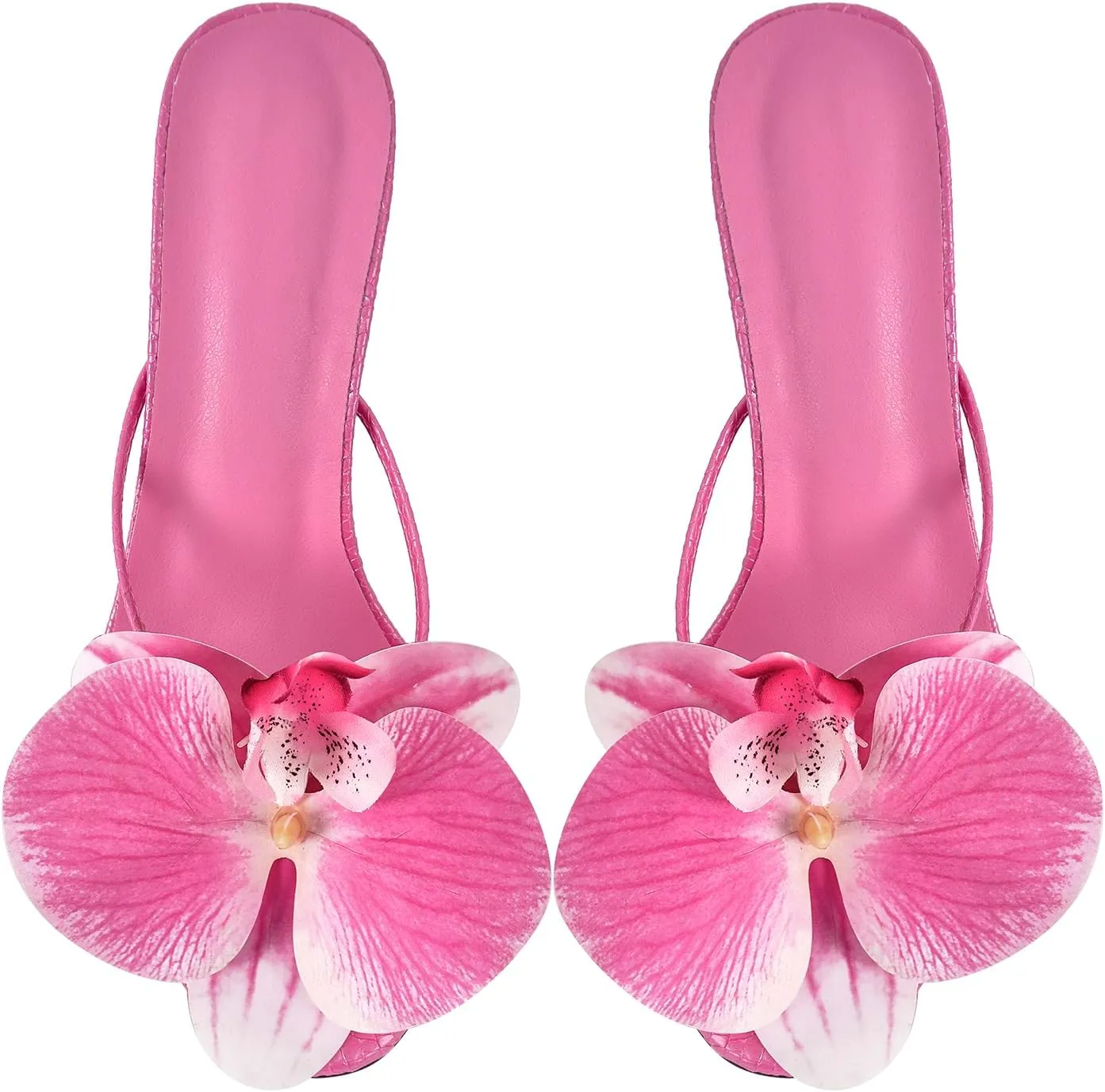 sexytag Clear Kitten Heels Floral Print Thong Sandals Slip On Flower Stiletto Heels Open Toe Mules