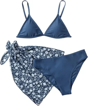 SHENHE Girl's 3 Piece Swimsuit Cute Spaghetti Strap Triangle Bikini with Ditsy Floral Print Cover Up Kid Bathing Suit