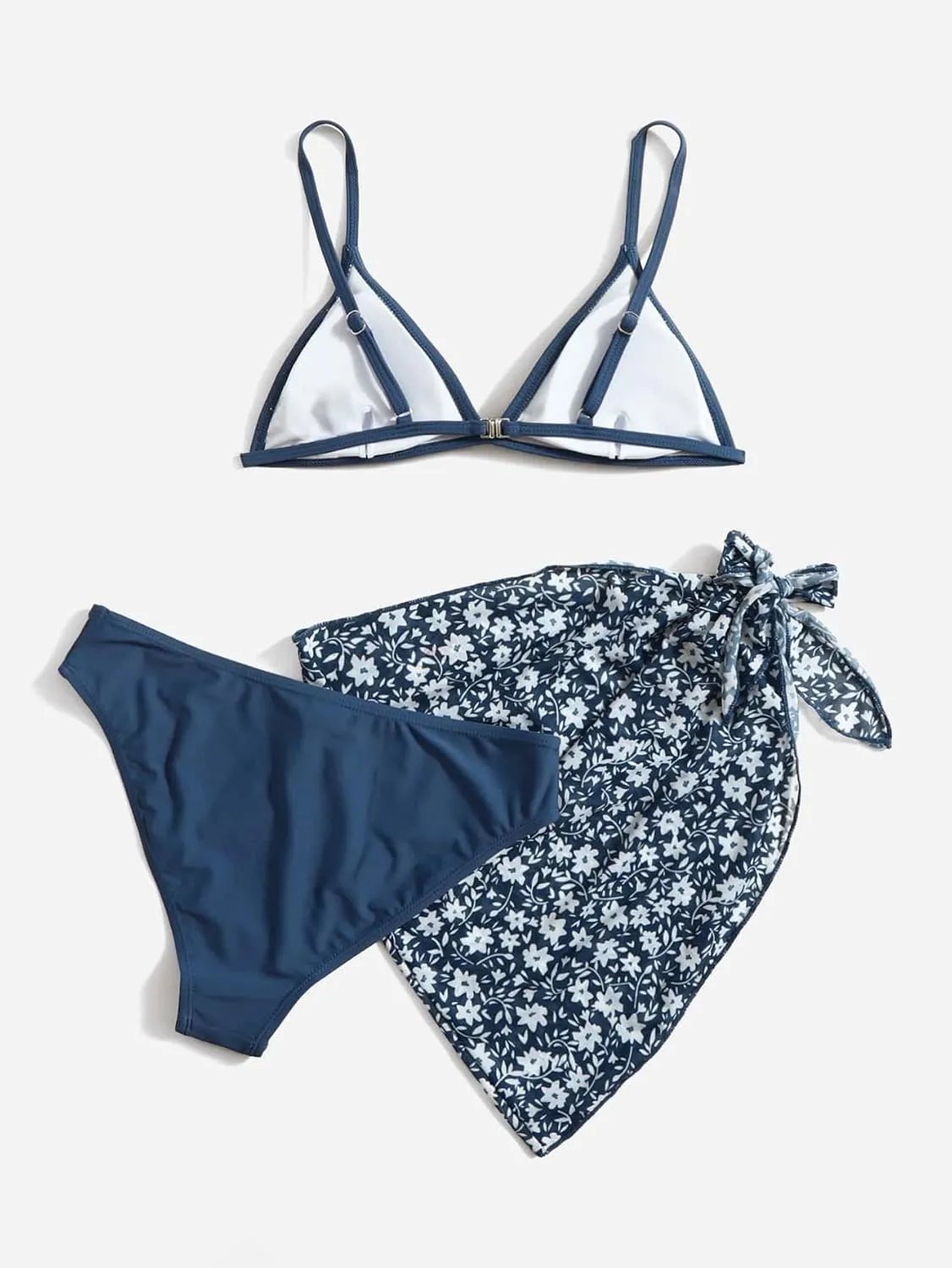 SHENHE Girl's 3 Piece Swimsuit Cute Spaghetti Strap Triangle Bikini with Ditsy Floral Print Cover Up Kid Bathing Suit
