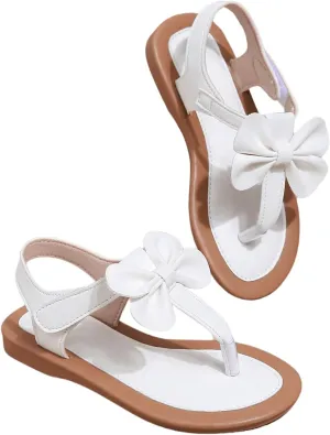 SHENHE Girl's Bow Thong Sandals Open Round Toe Ankle Strap Cute Summer Flat Shoes