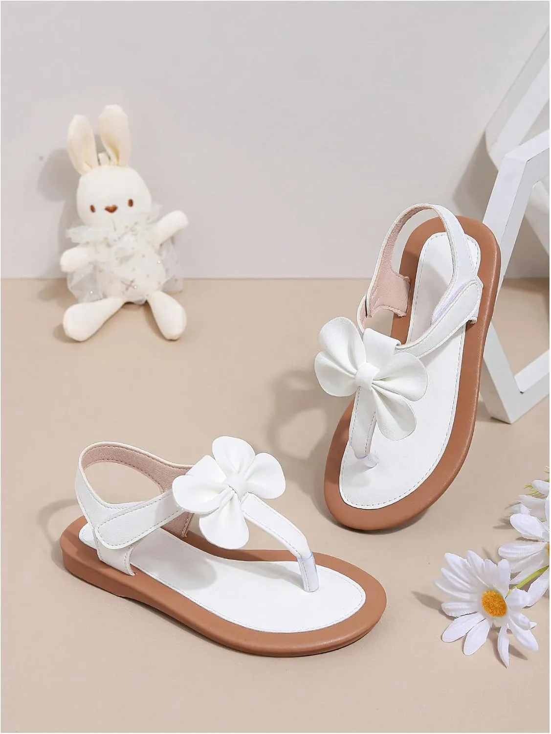 SHENHE Girl's Bow Thong Sandals Open Round Toe Ankle Strap Cute Summer Flat Shoes