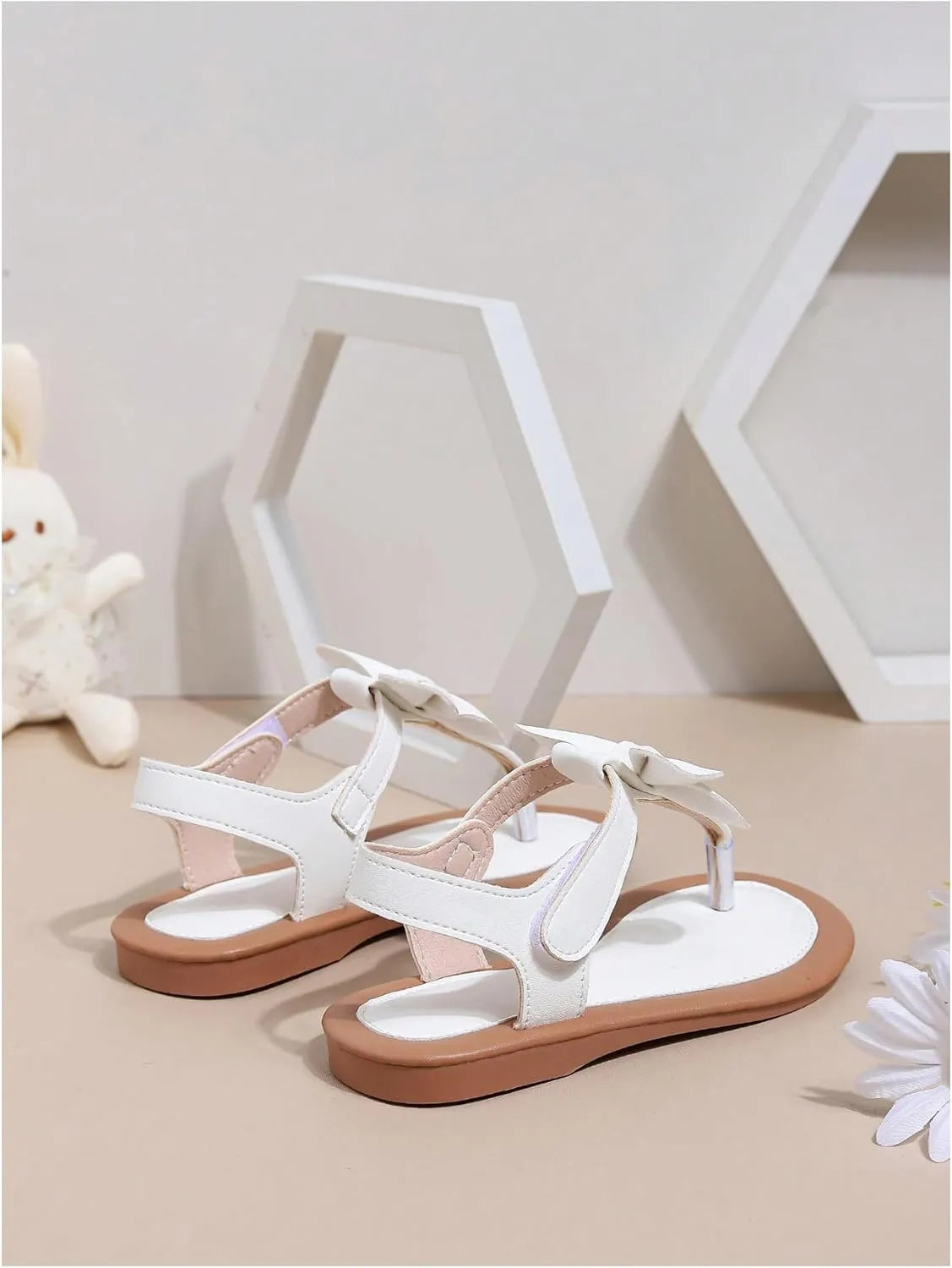 SHENHE Girl's Bow Thong Sandals Open Round Toe Ankle Strap Cute Summer Flat Shoes