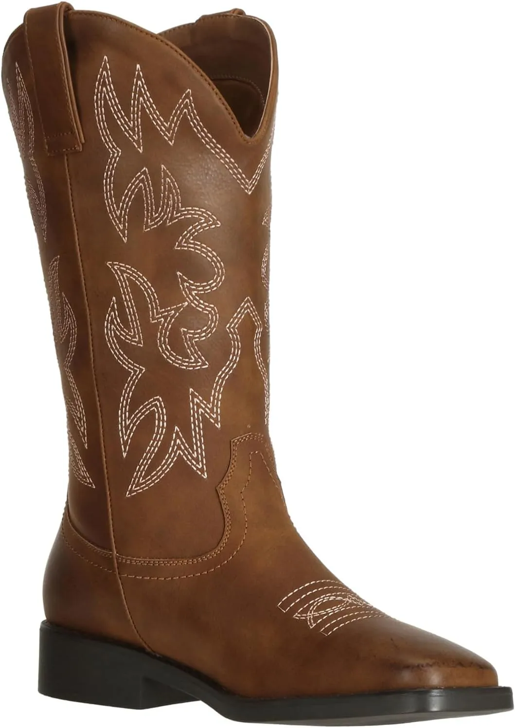 SheSole Western Cowboy Boots for Women Square Toe Mid Wide Calf Cowgirl Shoes Fashion Tan Brown Boot