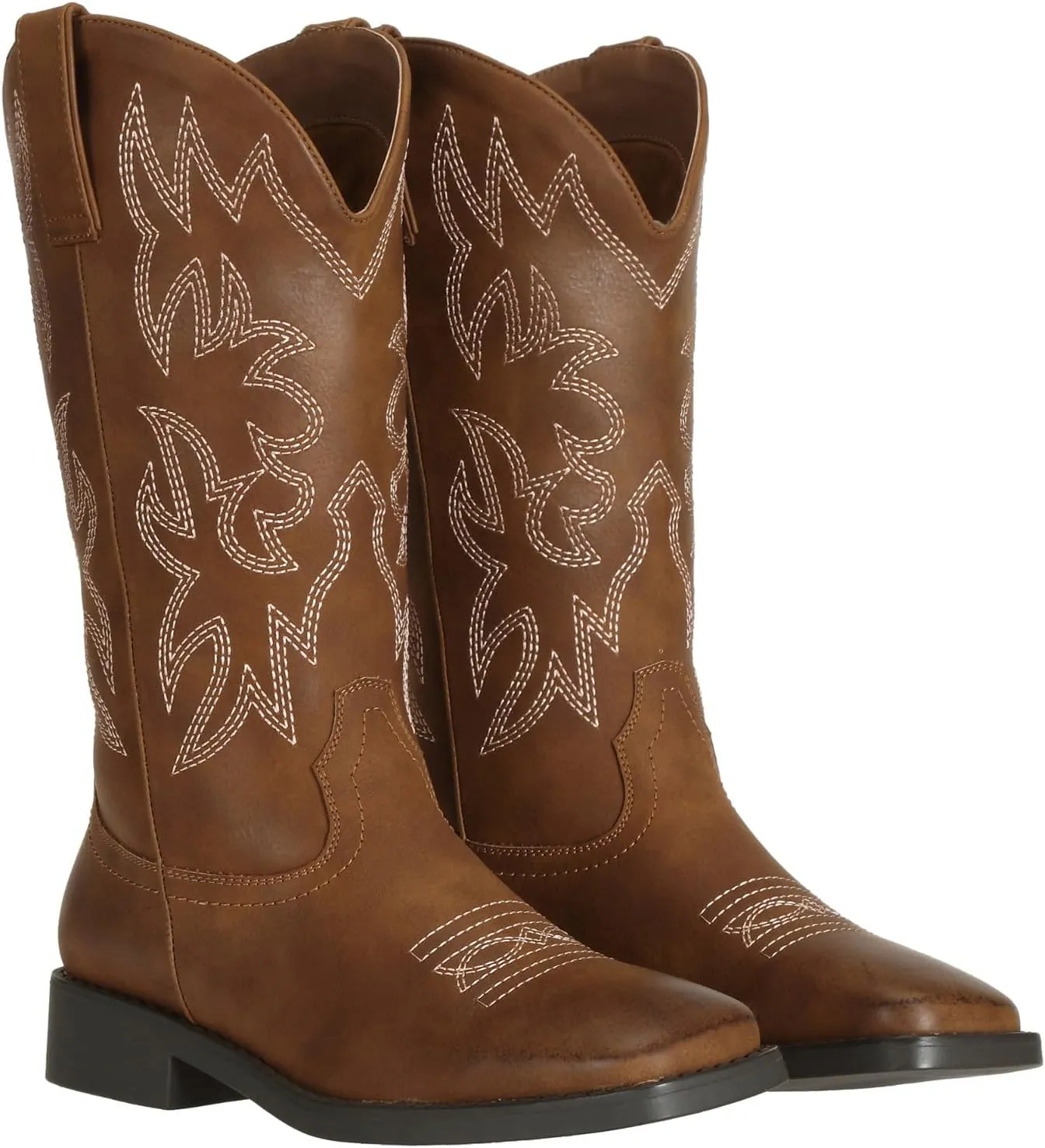 SheSole Western Cowboy Boots for Women Square Toe Mid Wide Calf Cowgirl Shoes Fashion Tan Brown Boot