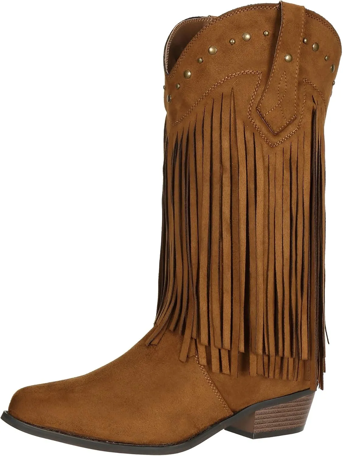 SheSole Women's Wide Width Fringe Boots Western Cowgirl Cowboy Boots Extra Wide Calf Black Brown
