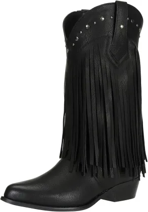 SheSole Women's Wide Width Fringe Boots Western Cowgirl Cowboy Boots Extra Wide Calf Black Brown