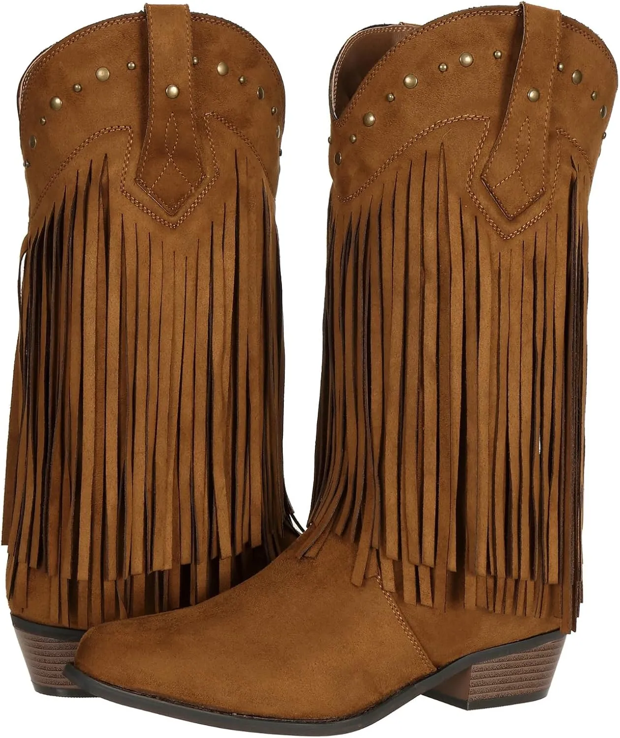 SheSole Women's Wide Width Fringe Boots Western Cowgirl Cowboy Boots Extra Wide Calf Black Brown