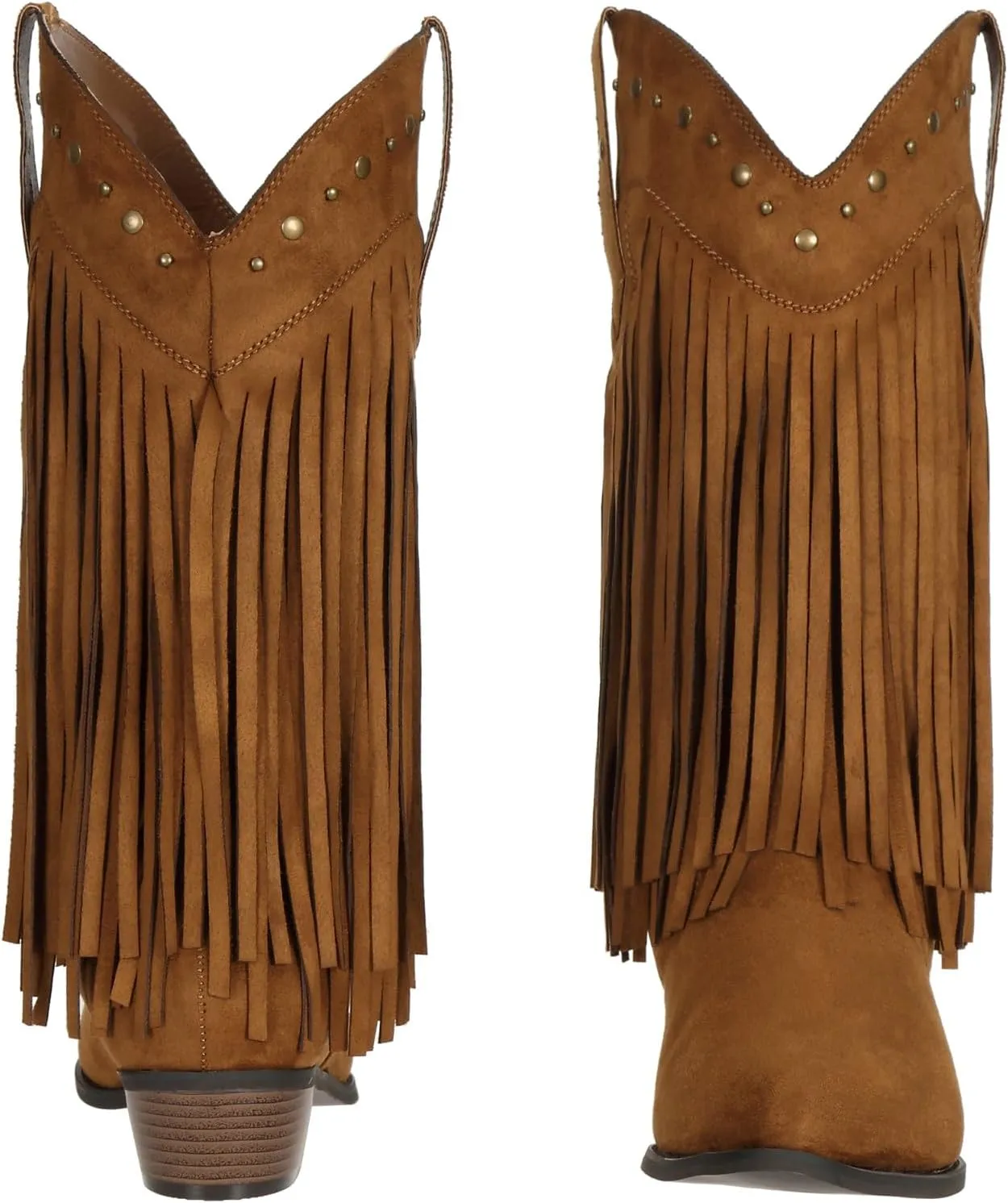 SheSole Women's Wide Width Fringe Boots Western Cowgirl Cowboy Boots Extra Wide Calf Black Brown