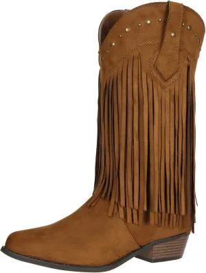 SheSole Women's Wide Width Fringe Boots Western Cowgirl Cowboy Boots Extra Wide Calf Black Brown