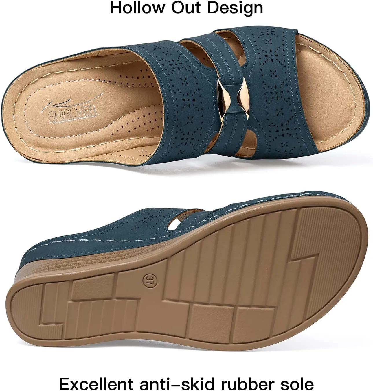 SHIBEVER Wedge Sandals for Women Hollow Out Slip On Platform Wedge Sandals Summer Casual Walking Shoes