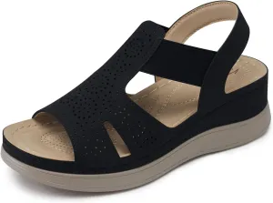 SHIBEVER Wedge Sandals Women Comfortable: Sandals for Women 2025 Dressy Summer Ankle Strap Open Toe Low Heel Platform Wedges Shoes