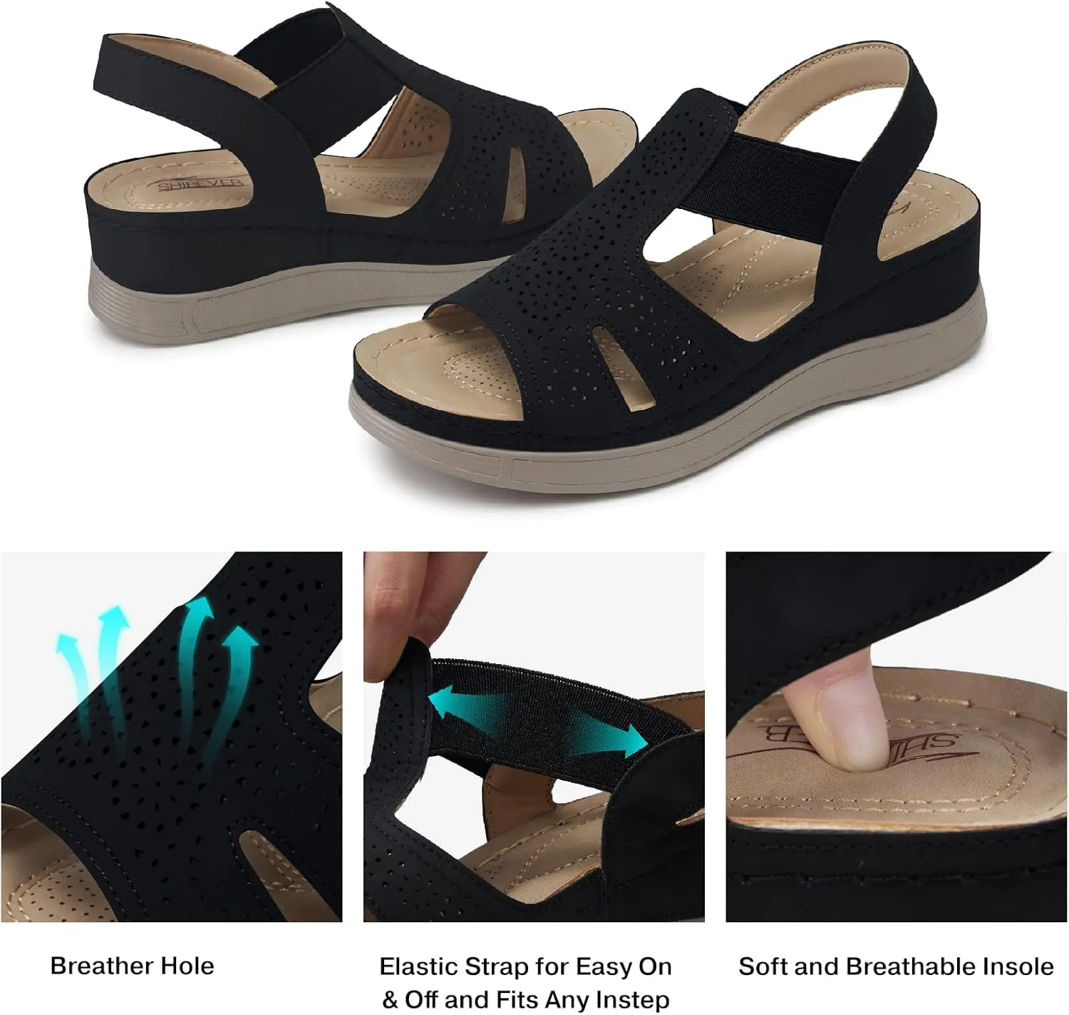 SHIBEVER Wedge Sandals Women Comfortable: Sandals for Women 2025 Dressy Summer Ankle Strap Open Toe Low Heel Platform Wedges Shoes