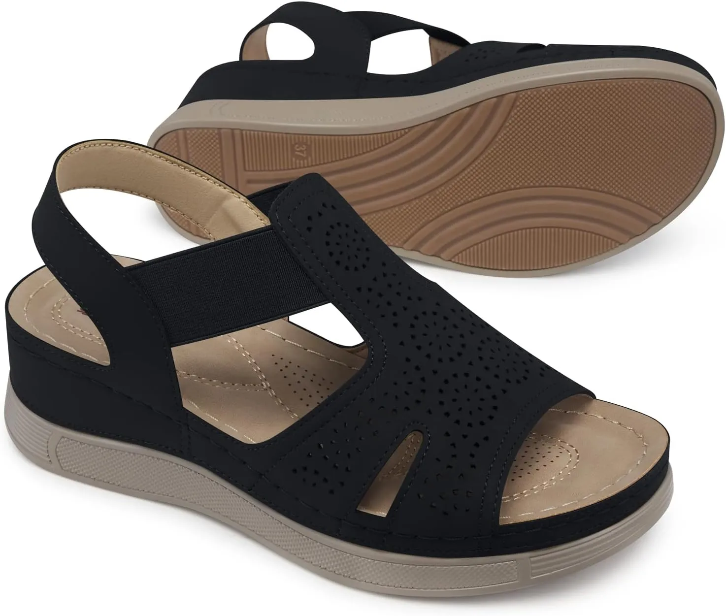 SHIBEVER Wedge Sandals Women Comfortable: Sandals for Women 2025 Dressy Summer Ankle Strap Open Toe Low Heel Platform Wedges Shoes