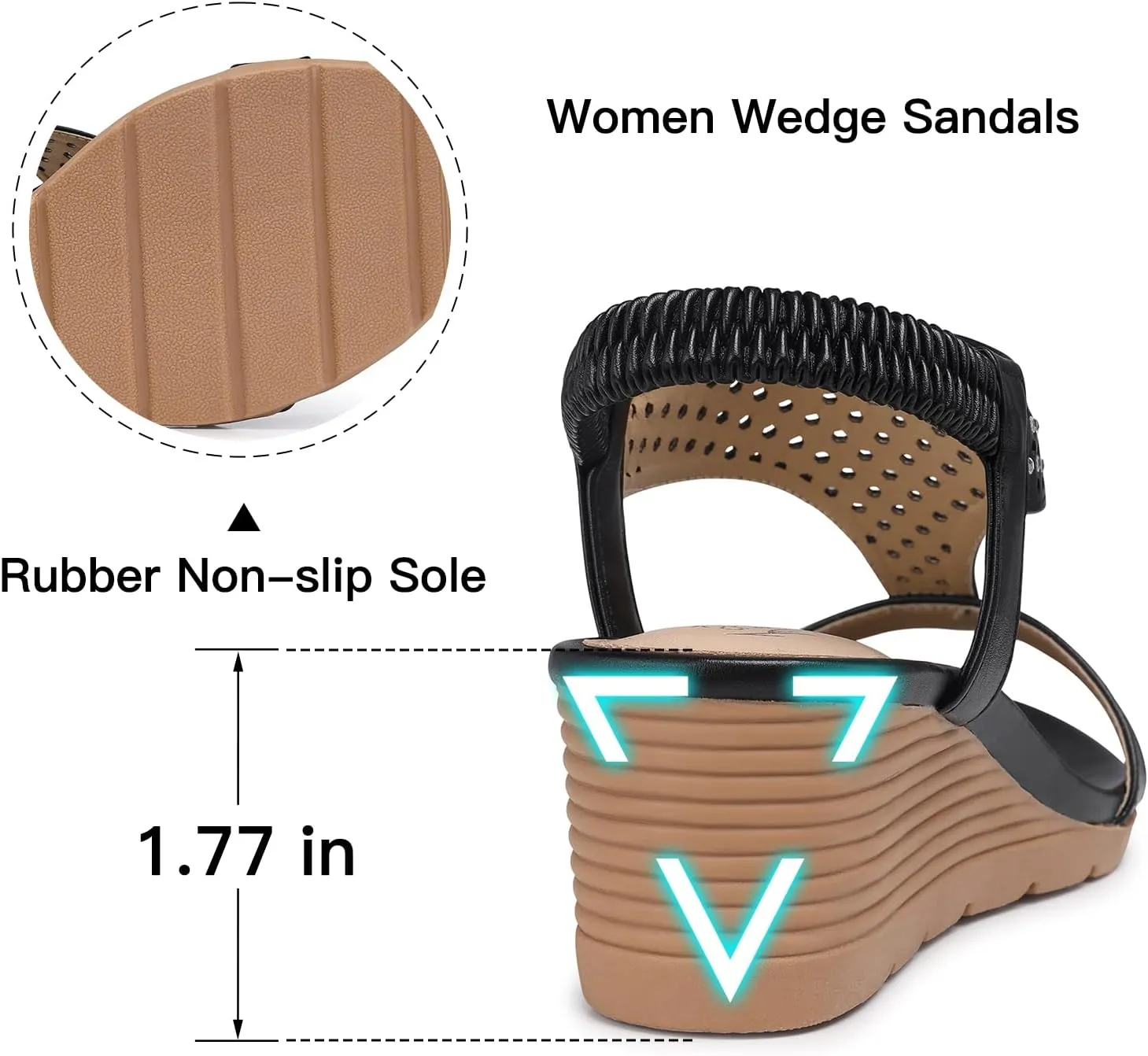 SHIBEVER Womens Sandals Wedge Low: Elastic Ankle Strap Wedge Sandals - Dressy Sandals Women - Comfortable Open Toe